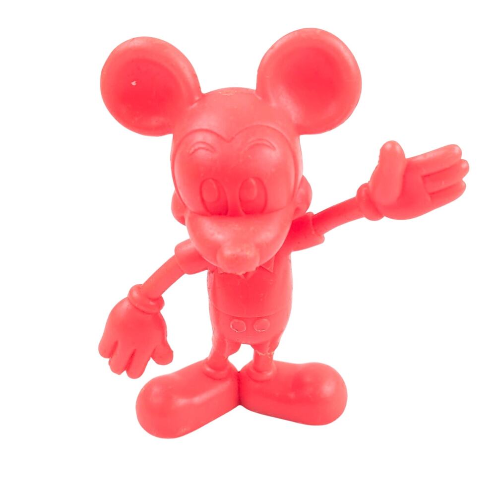 Vintage Walt Disney Mickey Mouse Solid Red Molded Plastic Figure Hong Kong